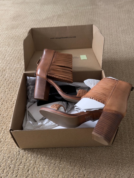 Vintage Foundry Co Shoes - Fringed Tan Block Heel Sandal - Women